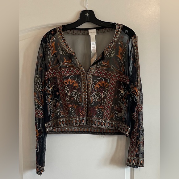Chico's Other - NWT Chico’s Embroidered Bolero Sheer Black Embellished Exotic Artisan Sz 2